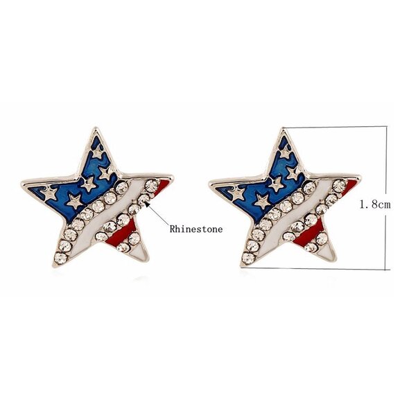 American Flag Enamel Crystal Stud Earrings Set Heart Star Shaped Earrings - Picture 4 of 4